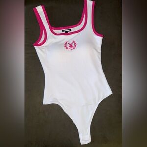PLAYBOY White Bodysuit with Pink Accents- Size Medium NWT